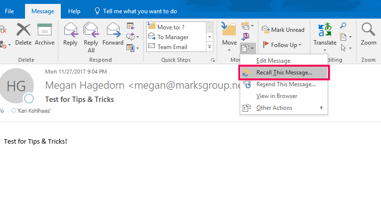 Office 365 Recall Emails In Outlook The Marks Group Small Business 