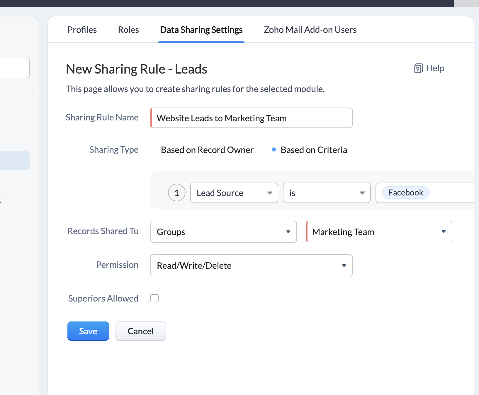 Data Sharing Rules Zoho Crm